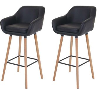 Hhg Set 2x sgabelli nordico moderno scandinavo Malmoe T381 legno massiccio ecopelle nero