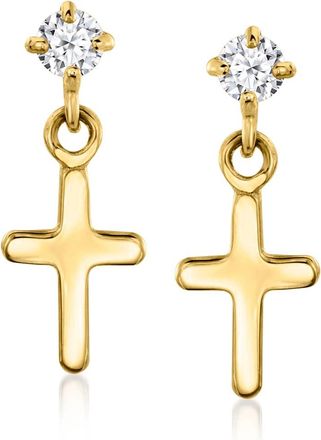 RS Pure by Ross-Simons 14kt Yellow Gold Cross Earrings With Lab-Grown Diamonds