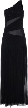 Elisabetta Franchi Kleedjes, Dames, Zwart, S, One-shoulder Beaded Maxi Jurk