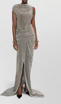 Rick Owens velvet draped cowl-neck sleeveless front-slit floor-length gown