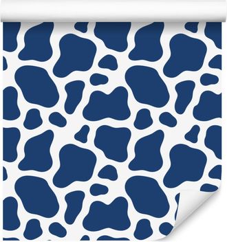 OEM Carta Da Parati Con Macchie Di Mucca Nei Colori Blu, Bianco, Grigio Chiaro E Azzurro, 50x1000 Cm