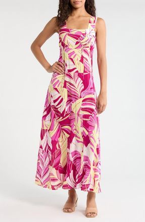 Vince Camuto Palm Print Tiered Maxi Dress in Deep Sangria at Nordstrom, Size Xx-Large