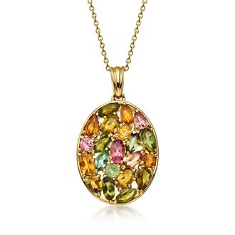 Ross-Simons Mixed-Shape Multicolored Tourmaline Cluster Pendant Necklace in 18kt Gold Over Sterling