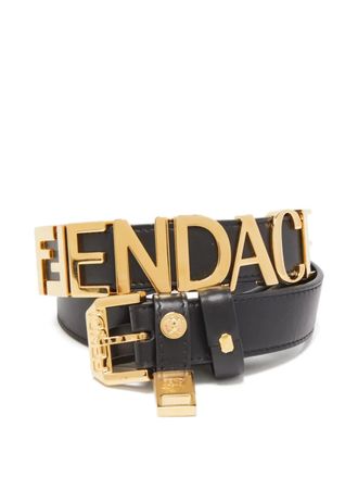 Fendi x Versace logo leather belt - Black