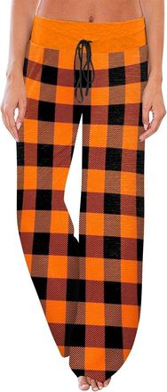Generic 2025 Trousers Halloween Pajama Pants Women Cute Wide Leg Pants Casual Comfy Loose Drawstring High Waisted Palazzo Pants (Orange, S)
