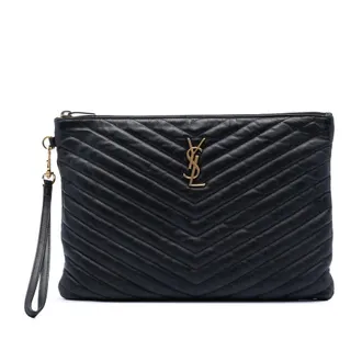 Saint Laurent Pre-owned Saint Laurent Chevron Calfskin Monogram Zip A4 Pouch Ladies TWK0IWQ2DNY2XZ3Q