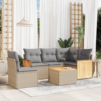 vidaXL Vidaxl - Juego De Sof&aacute;s Jard&iacute;n Con Cojines 6 Pzas Rat&aacute;n Sint&eacute;tico Beige