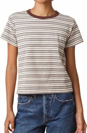 Olivaceous Short Sleeves Stripe Tee In Brown And Cream