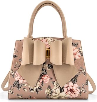 Like Dreams Womens Rosalie Bow Top Handle Satchel Bag In Beige Floral Print