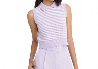 Matthew Bruch Striped Mesh Collard Tank In Lavender