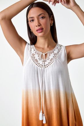 Roman Cotton Lace Detail Ombre V-Neck Vest Top