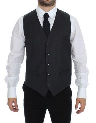 Dolce & Gabbana Mens Tailored Fit Vest Classic 5button - Dark Grey Wool - Size EU 48 (Mens)