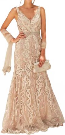Montage by Mon Cheri Square Back Lace Dress In Cappuccino