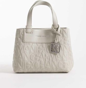 A|X Armani Exchange Liz - Borsa shopping color crema in pelle martellata-Bianco