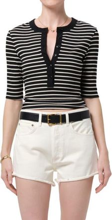 Citizens Of Humanity Nali Stripe Cotton Blend Rib Henley Top in Anthracite at Nordstrom, Size X-Small