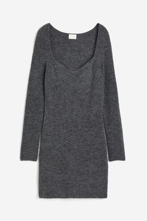 H&M Geripptes Strickkleid - Dunkelgraumeliert