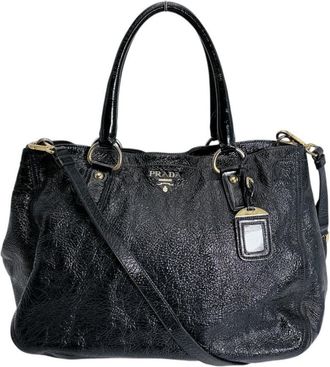 Prada Black Patent Leather Shoulder Bag Tote Bag (Pre-Owned)