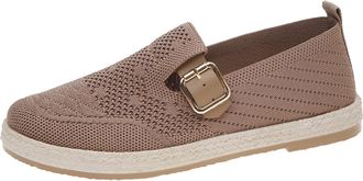 Generic Womens Slip On Shoes Knit Breathable Running Shoes Round Toe Solid Color Lightweight Comfortable Casual Walking Shoe Outdoor Sports Coffee