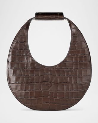 Staud Moon Croc-Embossed Leather Tote Bag