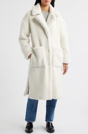 Bcbgmaxazria Notch Collar Faux Shearling Long Coat in Cream at Nordstrom Rack, Size X-Small