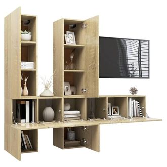 Berkfield Home Modern 7 Piece TV Cabinet Set Sonoma Oak Engineered Wood in Light Tan