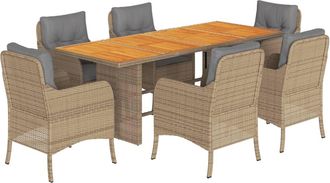 vidaXL Set Comedor De Jard&iacute;n 7 Pzas Con Cojines Rat&aacute;n Sint&eacute;tico Beige Vidaxl