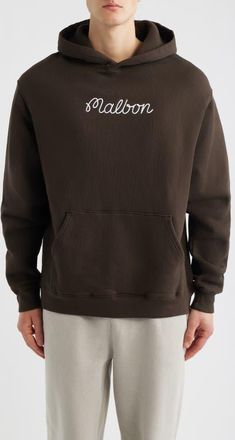 Malbon Golf Fesque Logo Embroidered Hoodie in Brown at Nordstrom, Size Xx-Large
