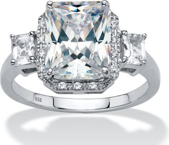 Palm Beach Jewelry 3.56 Cttw. Platinum-plated Silver Created White Sapphire 3-Stone Engagement Ring