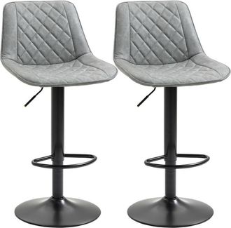 HOMCOM Homcom Juego De 2 Taburetes De Bar Giratorios, Taburetes Altos De Cocina Con Altura Ajustable 86-106 Cm, Tapizada En Cuero Sint&eacute;tico, Reposapi&eacute;s