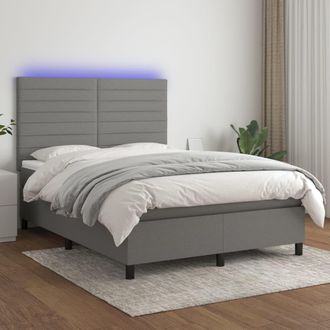vidaXL Cama Box Spring Colch&oacute;n Y Luces Led Tela Gris Oscuro 140x190 Cm Vidaxl