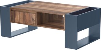 STILVORA Mesa De Centro Con 1 Caj&oacute;n Sin Tirador, 3 Compartimentos Y Almacenaje A Doble Cara, Moderna, En Tablero De Part&iacute;culas, 111&times;60&times;40 Cm, Negro Gris
