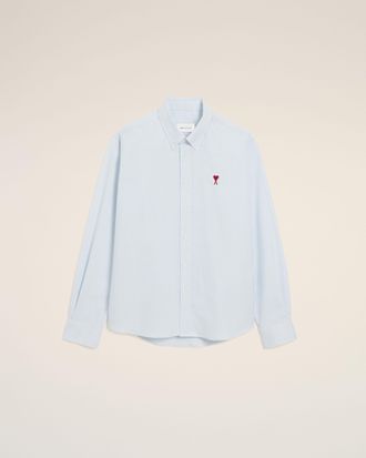 Ami Blue Cotton Classic Long Sleeve Shirt Button Down Collar With Embroidered Adc Blue - XXL - Unisex