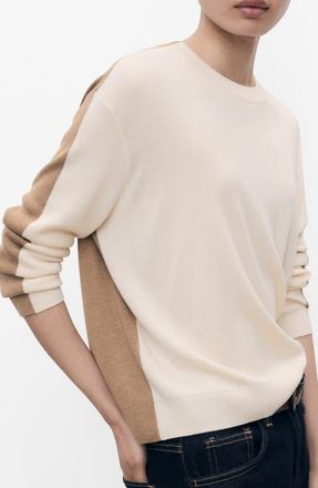 Mango Combined Design Sweater in Ecru at Nordstrom, Size Large