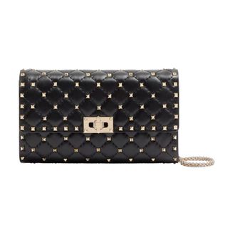 Valentino Tassen, Dames, Zwart, ONE Size, Leer, Rockstud Geknoopte Leren Clutch Tas