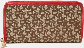 DKNY Dkny Beige/red Monogram Fabric Zip Continental Wallet