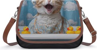 Generic Cat in Bath Womens Crossbody Bag Fashion Shoulder Handbags Message Tote Bag with Adjustable Strap