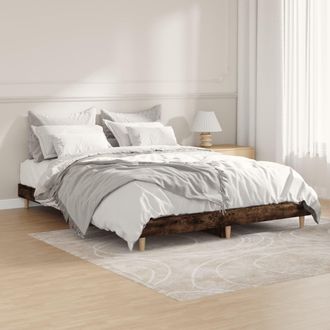 vidaXL Estructura De Cama Madera De Ingenier&iacute;a Roble Ahumado 135x190cm Vidaxl