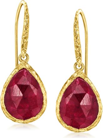 Ross-Simons Bezel-Set Ruby Drop Earrings in 18kt Gold Over Sterling