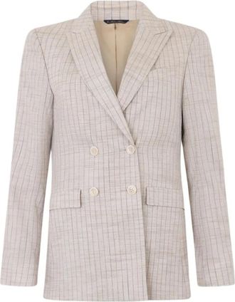 Brooks Brothers Nadelstreep Katoenmix Blazer - Dames - Blazers - Beige - 2XS - Katoen - Jassen