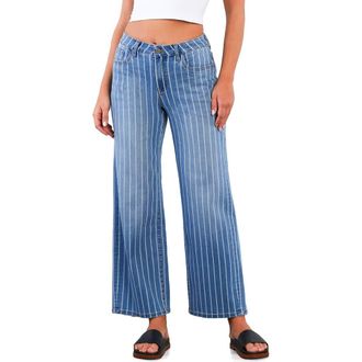 HINT OF BLU Stripe High Rise Wide Leg Jeans in Stone Blue Stripes at Nordstrom, Size 25