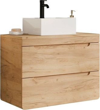 Vente-Unique Mueble de ba&ntilde;o flotante con lavabo cuadrado de encimera - Color natural - 80 cm - ARUBA