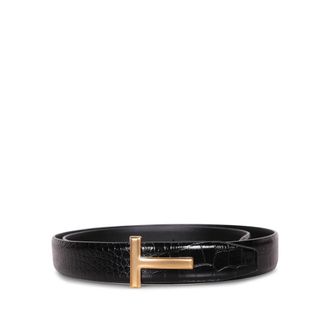 Tom Ford Belts, male, Black, Size: 110 CM Reversible Crocodile Leather Belt