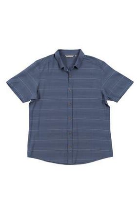 Burnside Stripe Linen & Cotton Blend Short Sleeve Button-Up Shirt in Steel Blue at Nordstrom Rack, Size Xx-Large