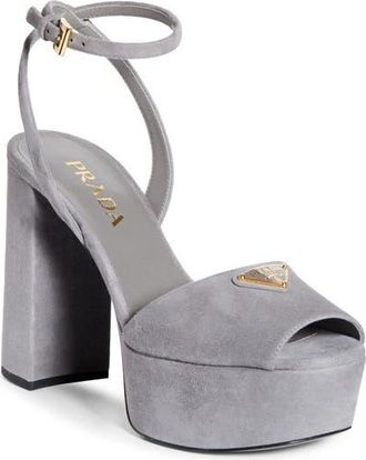 Prada Logo Platform Sandal in Ghiaia at Nordstrom, Size 10.5Us