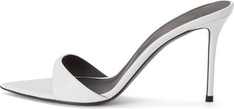 Generic White,5.5 UK,High Heel Mules for Women Slip On Open Pointed Toe Patent Leather Stiletto Pumps Formal Slingback Mule Sandals Dress Shoes