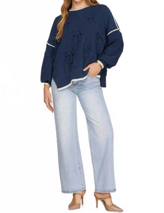 She + Sky Bow Detail Sweater Top In Navy