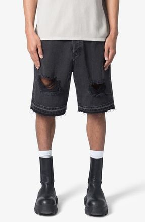 mnml Distressed Nonstretch Denim Shorts in Black at Nordstrom, Size 28