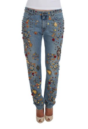 Dolce & Gabbana Womens Crystal Jeans Embellished Denim - Light Blue Cotton - Size EU 38 (Womens)