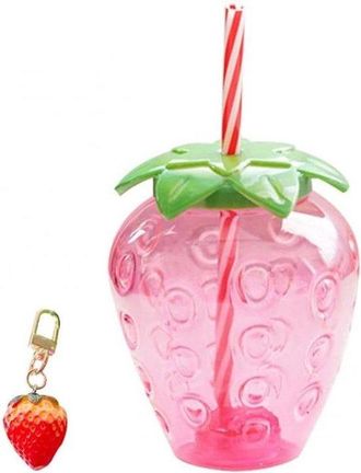 OEM Vaso Con Pajita - Vaso Para Frutas De Fiesta - Ideal Para Servir Bebidas Festivas - Dise&ntilde;o De Fresa - 500 Ml - Rojo