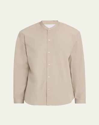 Officine G&eacute;n&eacute;rale Mens Poplin Band-Collar Button-Down Shirt